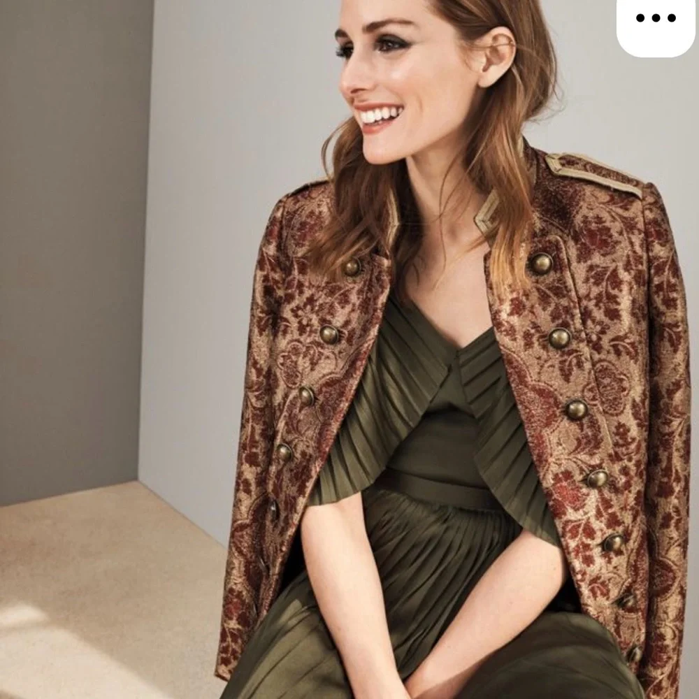Metallic Paisley Brocade Military Jacket - Gold - Picture 4 of 5